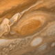 Jupiter's Great Red Spot, a huge storm system.